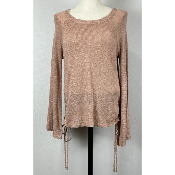 Pink Republic Womens Large Ruched Side Sweater Champagne Glass Long Bell Sleeve - Picture 1 of 16